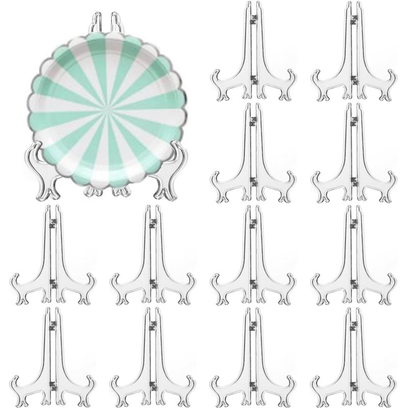 LonlyEagle 12 Pack 5 Inch Clear Plastic Easels or Stand/Plate Holders to Display Pictures or Other Items at Weddings, Plate Stands for Home Decoration, Birthdays, Tables - Image 1